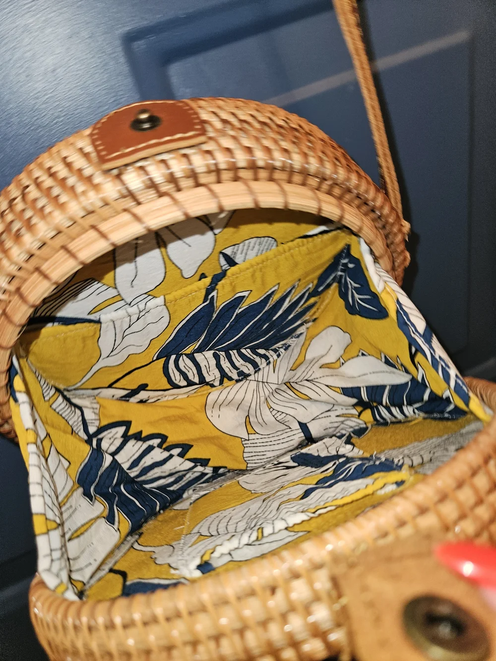 Round Woven Crossbody Boho Bag in Natural Tan.